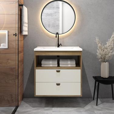 Imagem de Balcão Para Banheiro Com Pia E 2 Gavetas Areia Bertolini Areia/carvalho