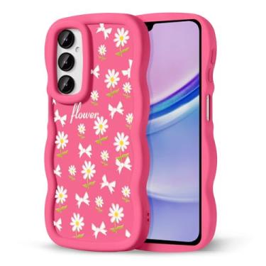 Imagem de CASBST Capa de telefone compatível com Galaxy A15 5G para mulheres e meninas, moldura ondulada encaracolada com estampa fofa, capa de telefone à prova de choque de silicone macio e estética para