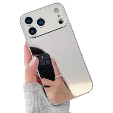 Imagem de LUVI Compatível com iPhone 17 Pro Max, capa espelhada galvanizada, amortecedor, maquiagem, vidro brilhante, fina, ultrafina, proteção total da lente da câmera para mulheres e meninas - prata