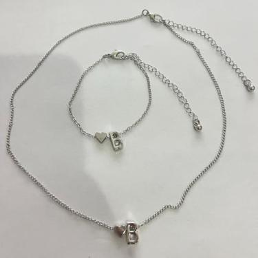 Imagem de Colar com pingente 90 prata inicial conjunto de pulseiras para mulheres banhado a prata coração inicial pingente colar pulseiras aniversário Natal presentes de aniversário para mulheres mãe namorada