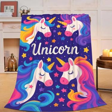 Imagem de Cobertor de unicórnio, cobertor de lã de pelúcia de unicórnio, supermacio, quente, aconchegante, felpudo, roupa de cama, cobertores de bebê para meninas, meninos, crianças, mulheres, adultos, homens