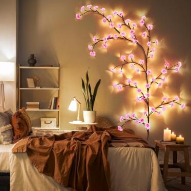 Imagem de Glooglitter 1 conjunto de luzes de videira de salgueiro encantado de cerejeira 10 m 48 LED decoração de Natal flor de cerejeira ramo de árvore cordão de luzes presente para parede quarto lareira casa