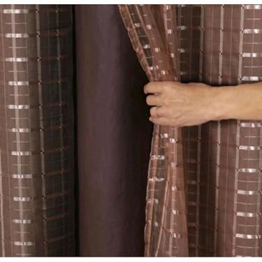 Imagem de cortina Blackout Blecaute PVC com Tecido Xadrez 1 parte 1,40 lar × 1,70/2,00 X 1,40(Marrom,1,40 X 1,70 = 1 parte)
