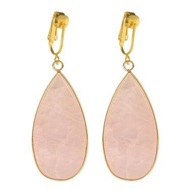 Imagem de Aloha Earrings Brincos pendentes de gota de pedra natural com clipe em tom dourado não perfurado, One Size, Metal, Sem pedra preciosa