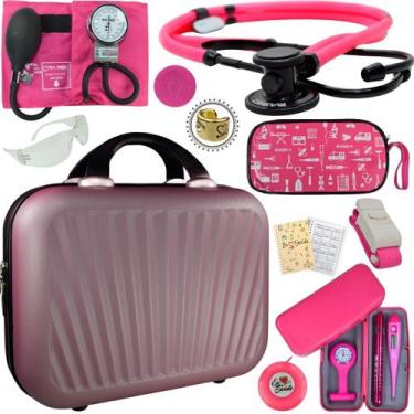 Imagem de Kit Bic Enfermagem Aparelho Pressão Estetoscopio Duplo, PAMED ROSA