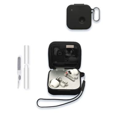 Imagem de WUNIAK Capa para fones de ouvido Nothing Ear 3 2025, capa protetora de silicone macio portátil resistente a arranhões com kit de limpeza, mosquetão e cordão para Nothing Ear3, preta