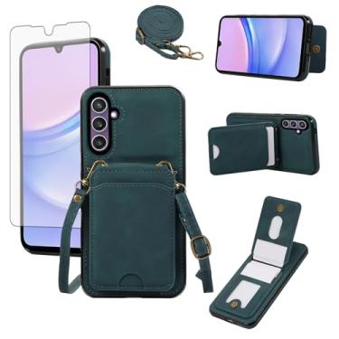 Imagem de Asuwish Capa de telefone para Samsung Galaxy A15 5G/4G Capa carteira com protetor de tela de vidro temperado e alça de pulso transversal suporte de cartão de crédito acessórios celulares A 15 G5 15A