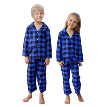 Imagem de Conjunto de pijamas Schbbbta Kids Plaid de 2 peças com botões 13-14Y