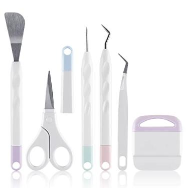 Imagem de Conjunto de 6 peças de ferramentas artesanais de vinil para remoção de ervas daninhas espátula/tesoura com tampa/ferramenta de perfuração/capinador/pinça/raspador, kit básico de ferramentas de remoção