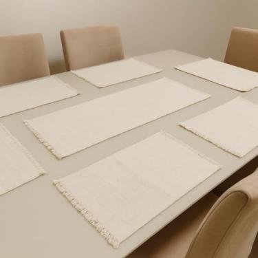 Imagem de Conjunto de 5 jogos americanos + caminho de mesa de Natal Jogos americanos de Natal Mesa de jantar Para uso doméstico(Cru)