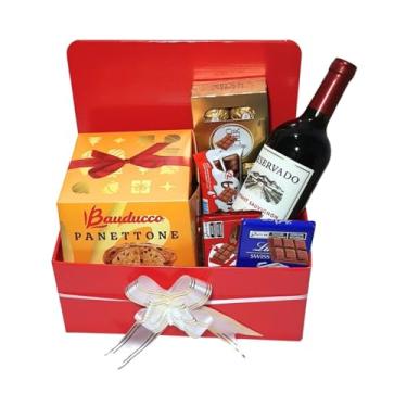 Imagem de Cesta Natal Premium Com Panetone, Chocolate Suíço, Vinho