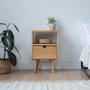 Imagem de Mesa De Cabeceira Com 1 Gaveta Em Madeira Verniz Amêndoa