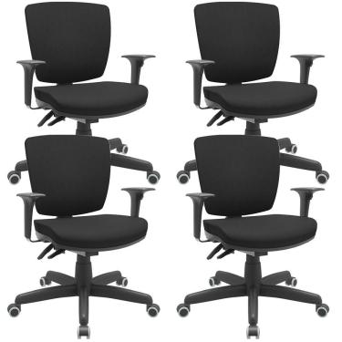Imagem de Kit 04 Cadeiras Escritório Executiva Office Giratória Preto Baixa Flexi P03 Poliéster Preto - Lyam