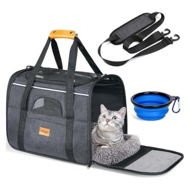 Imagem de Bolsa de Transporte Pet Para Gatos Cachorros Grande Avião Viagem Luxo Com Alça e Tapete Tigela