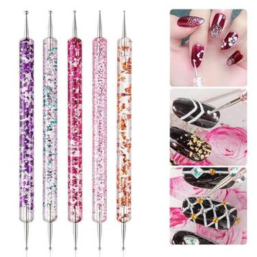 Imagem de 5 peças/conjunto de caneta pontilhada para arte em unhas, contas de cristal, alça dupla, desenho, pintura, strass, ferramentas de manicure para manicure