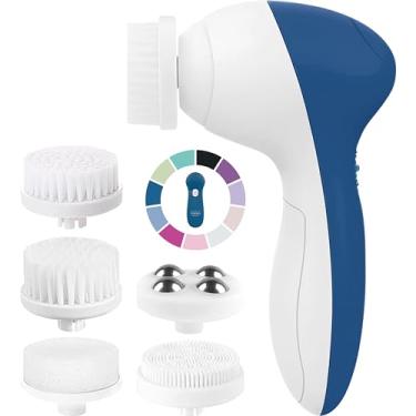 Imagem de Esfoliante facial | Escova de limpeza facial esfoliante produtos de cuidados com a pele, produtos de beleza, lavagem elétrica, esfoliante, esfregão de limpeza com 7 cabeças (safira)