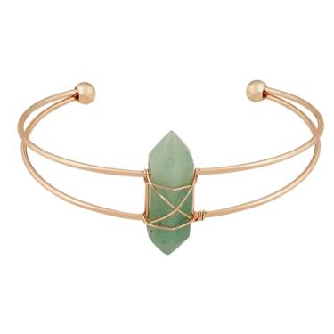 Imagem de MINACHI Pulseira artesanal de aventurina verde embrulhada em arame, pulseira boho minimalista ajustável para mulheres