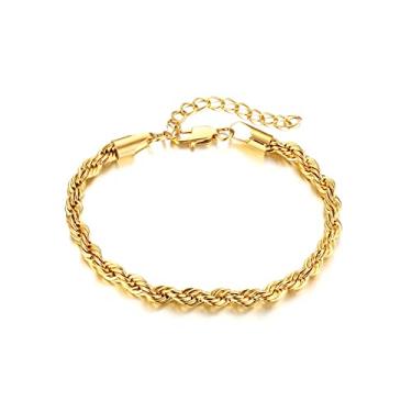 Imagem de Rockyu Pulseira de corrente torcida de ouro para mulheres, pulseira de elos de aço inoxidável ajustável para uso diário e ocasiões especiais