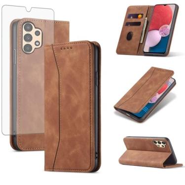 Imagem de Asuwish Capa carteira flip para celular Samsung Galaxy A13 4G/5G com protetor de tela de vidro temperado, fecho magnético, capa fólio, compartimento para cartão de crédito, suporte para A04s M13 G5 A