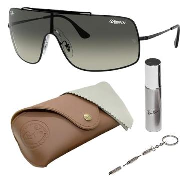 Imagem de Ray-Ban RB3897 WINGS III Óculos de sol quadrados para homens e mulheres com kit oficial RAYBAN Eyewear, Armação preta polida | Lente cinza, 1 mm