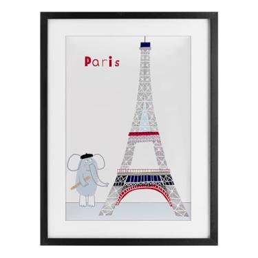 Imagem de Stupell Industries Elefante e Torre Eiffel Impressão emoldurada preta sob vidro, design por Carla Daly, 20 x 14