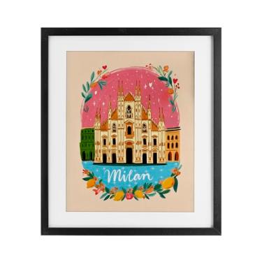 Imagem de Stupell Industries Impressão emoldurada preta de Milão com bordas florais sob vidro, design por Yen, 40,6 x 33,5 cm