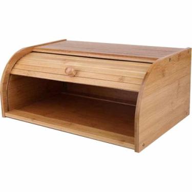 Imagem de Porta Pão Bambu Com Tampa Retrátil Perfeita Para Armazenar Pães Bolachas Resistente Design Moderno e Sustentável para Cozinha