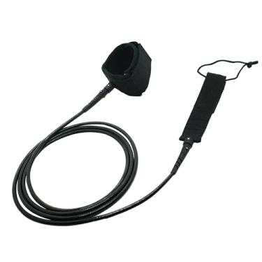 Imagem de AQUBONA Coleira de prancha de surf, corda de perna de SUP de 6/7/8/9/10/11/3,7 m, correia ajustável na coxa de 7 mm, trelas de surf retas com bolso para chave (preto) A, 2,4 m)