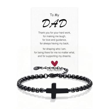 Imagem de FLHEART Presente para homens pulseiras de corrente cruzada para homens e mulheres, pulseira masculina preta de aço inoxidável, fé religiosa Páscoa católica cristã Deus Jesus comunhão batismo joias