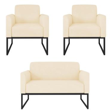Imagem de Kit Namoradeira E 2 Poltronas Industrial Preta S03 Bege