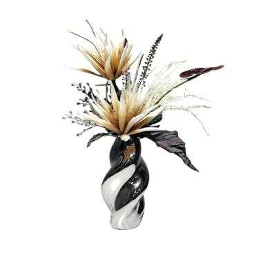 Imagem de Flores artificiais Simulação arte floral galvanoplastia vaso de cerâmica combinação hotel sala estar mesa jantar flores falsas ornamentos decorativos