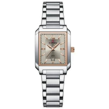 Imagem de Relógio De Pulso Feminino Pulseira Aço Inoxidável Casual 30m à Prova D´agua Cinza Prata