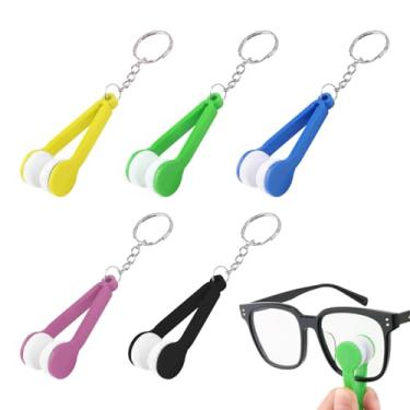 Imagem de 5 peças de ferramenta de limpeza de óculos, mini óculos de sol microfibra limpador de óculos com chaveiro, clipe de pano de limpeza macio para óculos de sol, limpador de superfície de lente de óculos