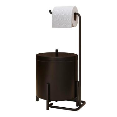 Imagem de Lixeira E Porta Papel Higiênico De Chão Luxe Em Aço D09 Preto - Mpozenato