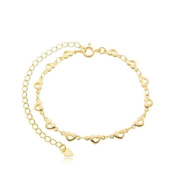 Imagem de Tornozeleira Feminina Corações Vazados Banhada A Ouro 18k