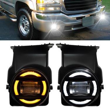Imagem de Conjunto de faróis de neblina LED e DRL compatível com GMC Sierra 1500 2500 3500 2003-2006 com luzes diurnas e luzes de seta, para-choque dianteiro farol de neblina