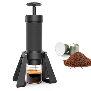 Imagem de HOBCYCLE Máquina de café expresso manual, cafeteira portátil de 15 bares para café moído e cápsulas NS, preparação 4 em 1 para café expresso, bebida fria, dobrável para viagens, acampamento