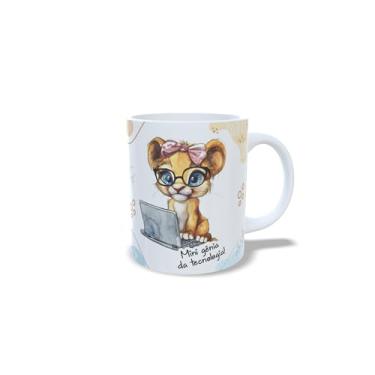 Imagem de Caneca de Cerâmica Decorativa com Design de Leão, Branca, 325ml, Tema Musical, Estilo Pai e Filho (18812)