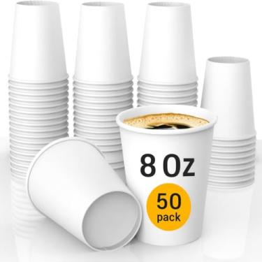 Imagem de Lakesstory Pacote com 50 copos de papel descartáveis de 227 g – Copos de papel brancos pequenos para bebidas quentes e frias, água, café, chá, enxaguante bucal, banheiro, escritório, festa e uso em