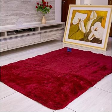 Imagem de Tapete PY17, Vermelho peludo,Decorativo para Corredor, Base Antiderrapante, 150x50cm, Material Antialérgico, Design Moderno, Ideal para Cozinha e Lavanderia