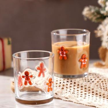 Imagem de Bokon 2 peças de copos de vidro com ícone de Natal de 400 ml, copo de suco de ícone de homem de gengibre, à moda antiga, soprado à mão, conjunto de utensílios de bebida fofos de gengibre para