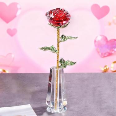 Imagem de HTBIG Presentes de Dia dos Namorados, Presente de Rosa Vermelha para ela, Escultura em Vaso de Cristal K9, Flor Eterna de Vidro de Cristal 3D, para Mulheres em Aniversário, Casamento, Aniversário, Dia
