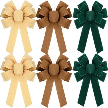 Imagem de Lenwen 6 peças de laços grandes de Natal de veludo, guirlanda de Natal, enfeite de árvore de Natal com borda dourada, enfeite de Natal grande para presente de guirlanda, decoração de casa (28 x 40 cm