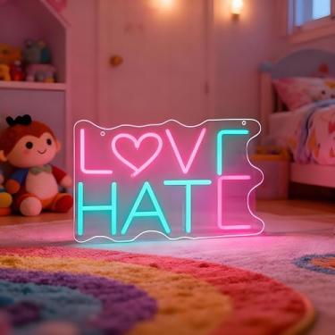 Imagem de Neonawall Neon Signs for Wall Decor Light Up Letters Led Sign Birthday Party Gifts Led Decorative Night Signs Room Decorations Supplies Neon Party Sign for Store Home Dorm Bedroom (Love Hate)