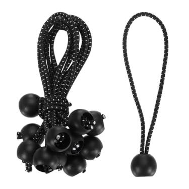Imagem de PATIKIL Cordão elástico de 15 cm, 30 peças de cordas elásticas com bolas de lona de dossel cordões elásticos para acampamento ao ar livre postes de barraca de abrigo de carga, preto e branco