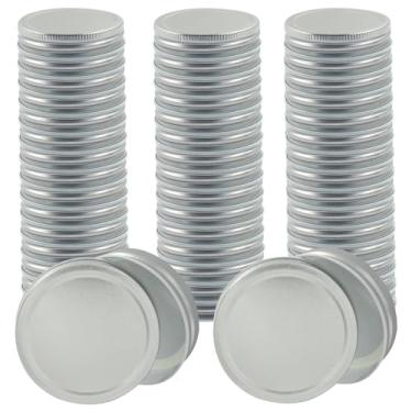 Imagem de BokWin Pacote com 50 tampas de pote de conserva de boca regular, tampas de metal reutilizáveis em prata (7 cm), tampas de frasco de vidro com vedação segura à prova de vazamento para armazenamento de