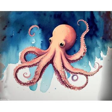 Imagem de WUIVCTR Pintura por números para adultos polvo criatura do oceano DIY kit de pintura a óleo em tela para adultos com pincéis pintura de desenho de pigmento acrílico 40,6 x 50,8 cm