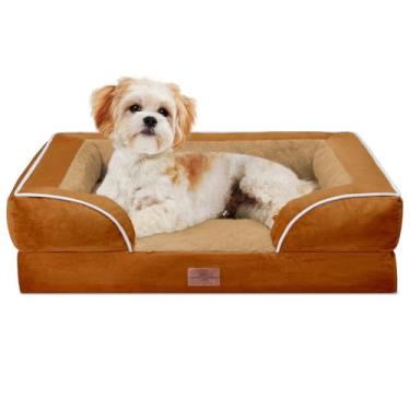 Imagem de Comfort Expression Cama para cães pequenos, impermeável, com espuma ortopédica, sofá-cama confortável para animais de estimação com capa removível lavável e fundo antiderrapante (P, caramelo)