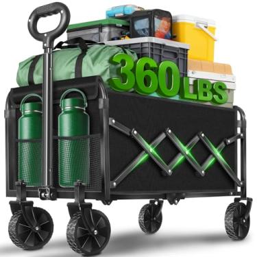 Imagem de Carrinhos de carroça dobrável, dobrável, dobrável com rodas para todos os terrenos, vagão dobrável para acampamento na praia, jardim, esportivo, leve, portátil/163 kg/2025 (Preto)