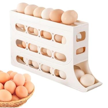 Imagem de Dispenser de Ovos Bandeja 4 Andares com Grande Capacidade Container Rolamento Automático para Geladeira Organizador Armário Solução Armazenamento Alimentos Presente Casa Suporte na Cozinha